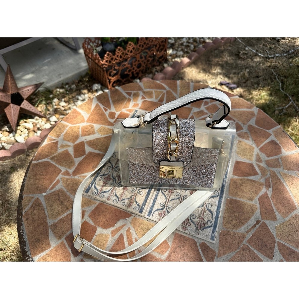 Aldo Unigoni Transparent Top-Handle Purse – Sparkly Glitter Flap